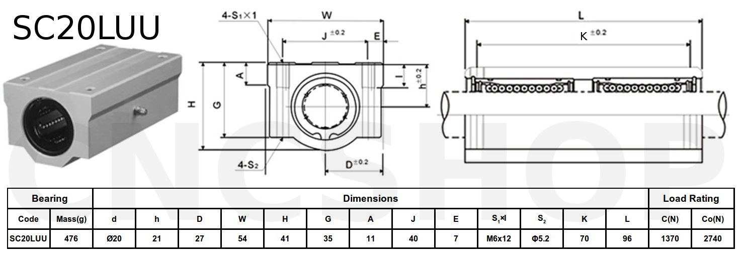 SC20LUU 20mm LONG LINEAR BEARING - Click Image to Close